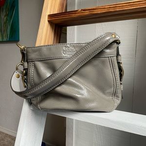 Coach grey patent leather shoulder purse